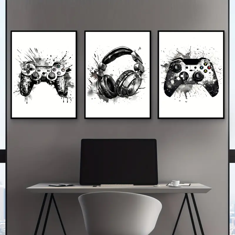 Gaming Accessories Decor - 3-teiliges rahmenloses Leinwandbild, 3-teiliges Set, Gaming-Graffiti,