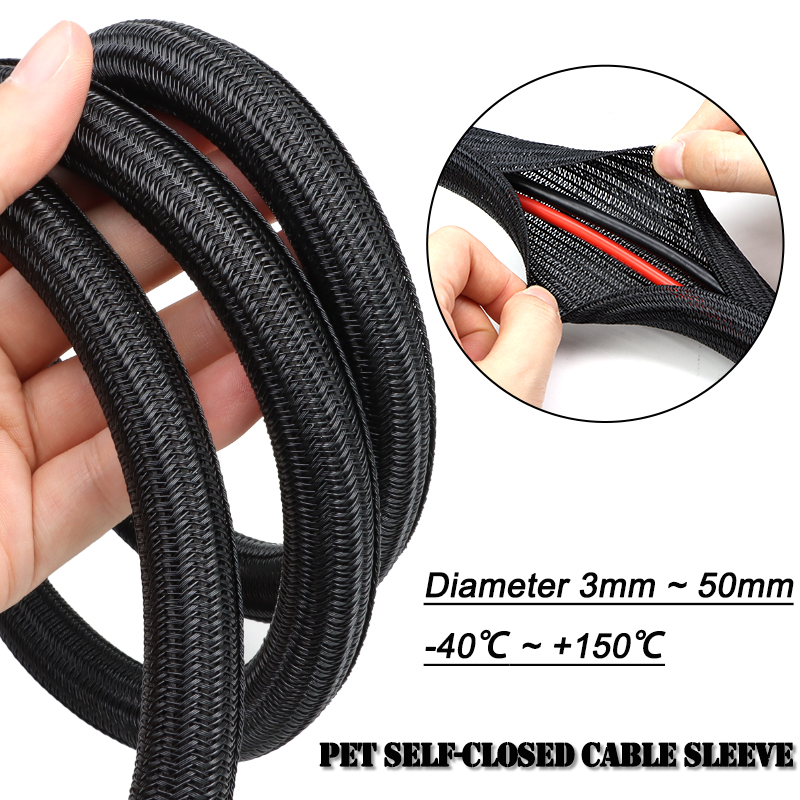 Cable Sleeve Braided - 3/5/9 m schwarze PET-Geflechtschläuche, Durchmesser 6