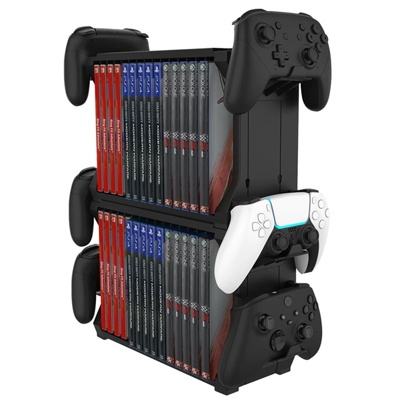Gaming Accessories Rack - Spiel-Aufbewahrungsregal mit Controller-Halterung, Multifunktionale Spiel-Disc-Aufbewahrungshalterung für