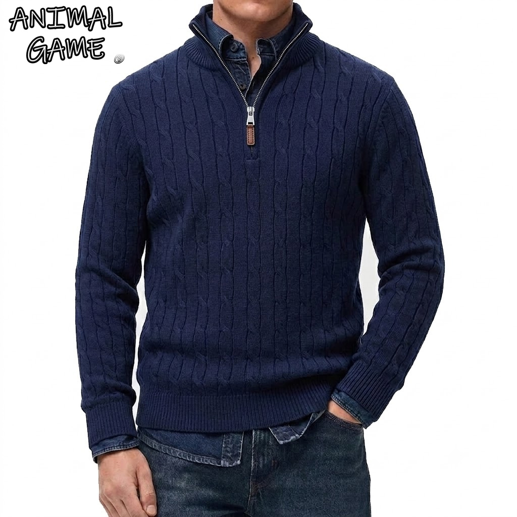 Sleeved Cable Kit - Herren Casual Stehkragen-Strickjacke mit halbem Reißverschluss,